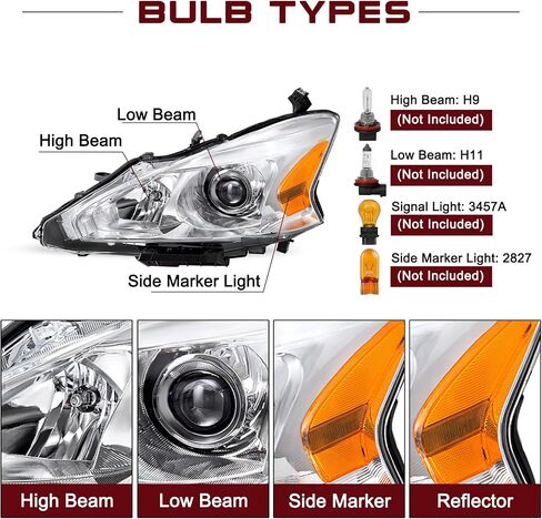 JSBOYAT Halogen Headlight Assembly Replacement for 2013 2014 2015 Nissan Altima 4-Door Sedan Projector Headlamp Chorme Housing with Amber Reflector Driver Passenger Side in Saudi Arabia