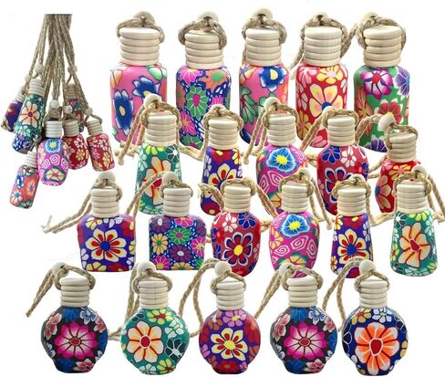 20Pcs 15ml Glass Car Diffuser Bottles Empty Bulk,Hanging Car Air Freshener Oil Diffuser Bottle Refillable for Essential Oill Fragrance Perfume Aromatherapy with Flowers Women Home Decor,Color Random in Saudi Arabia