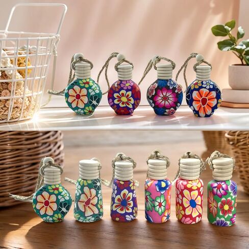 20Pcs 15ml Glass Car Diffuser Bottles Empty Bulk,Hanging Car Air Freshener Oil Diffuser Bottle Refillable for Essential Oill Fragrance Perfume Aromatherapy with Flowers Women Home Decor,Color Random in Saudi Arabia
