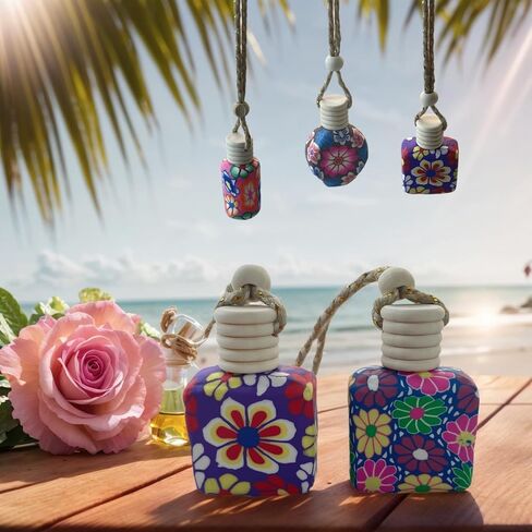 20Pcs 15ml Glass Car Diffuser Bottles Empty Bulk,Hanging Car Air Freshener Oil Diffuser Bottle Refillable for Essential Oill Fragrance Perfume Aromatherapy with Flowers Women Home Decor,Color Random in Saudi Arabia
