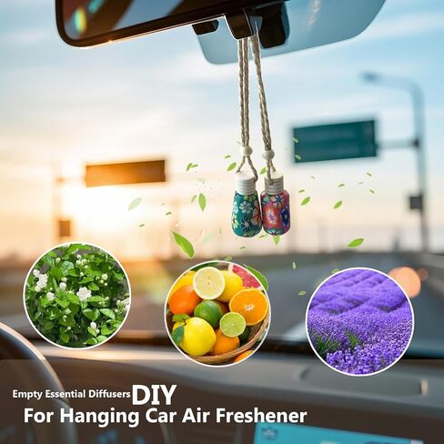 20Pcs 15ml Glass Car Diffuser Bottles Empty Bulk,Hanging Car Air Freshener Oil Diffuser Bottle Refillable for Essential Oill Fragrance Perfume Aromatherapy with Flowers Women Home Decor,Color Random in Saudi Arabia