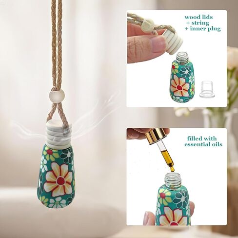 20Pcs 15ml Glass Car Diffuser Bottles Empty Bulk,Hanging Car Air Freshener Oil Diffuser Bottle Refillable for Essential Oill Fragrance Perfume Aromatherapy with Flowers Women Home Decor,Color Random in Saudi Arabia