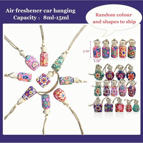 20Pcs 15ml Glass Car Diffuser Bottles Empty Bulk,Hanging Car Air Freshener Oil Diffuser Bottle Refillable for Essential Oill Fragrance Perfume Aromatherapy with Flowers Women Home Decor,Color Random in Saudi Arabia