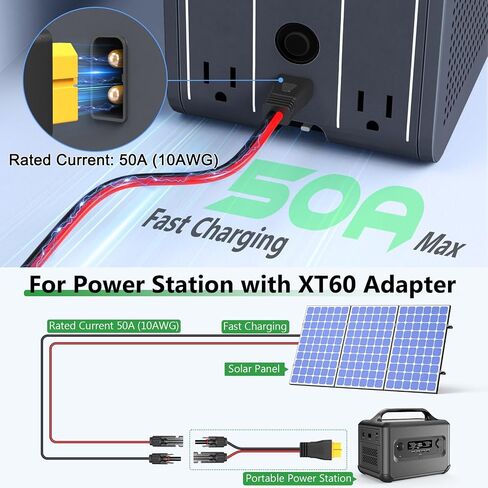 10AWG Solar to XT60 Cable ، XT60 Solar Cable 10ft XT60 Extension Cable لمحطة طاقة RV in Kuwait