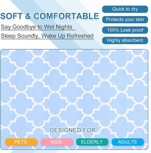 OUTCREATOR® 2Pack Bed Pads for Incontinence Mattress Protector Anti-Slip Waterproof Pads (34" x 76") for Toddlers Kids Adults Pets Pee Pads and Machine Washable Absorbency and Leak Proof Edge (Blue) in Saudi Arabia