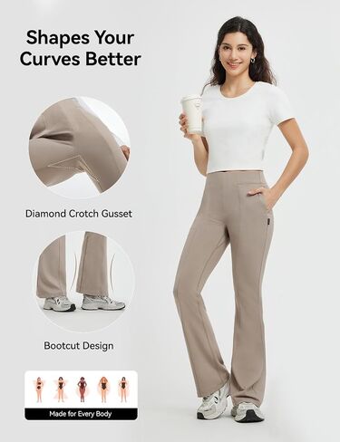 Baleaf Womens Yoga Dress Pants Bootcut Leggings مع 4 جيوب تمتد بنطلون عالي الخصر السفر غير الرسمي 30 " in Saudi Arabia