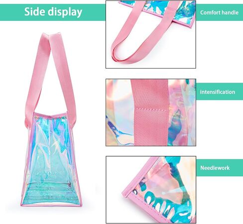Clear Beach Tote Bag for Women with Phone Pouch, Tip-Proof Iridescent Pool Tote Bag for Swim in Saudi Arabia