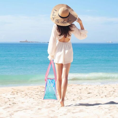 Clear Beach Tote Bag for Women with Phone Pouch, Tip-Proof Iridescent Pool Tote Bag for Swim in Saudi Arabia