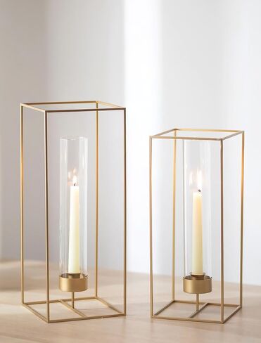 Sziqiqi Hurricane Candle Holder for Candlesticks: Gold Candle Stick Holder Concerpiece Table Decorations - Candlestick Holder مجموعة من 2 شمعة زجاجية لحفل الزفاف عيد الميلاد in Saudi Arabia
