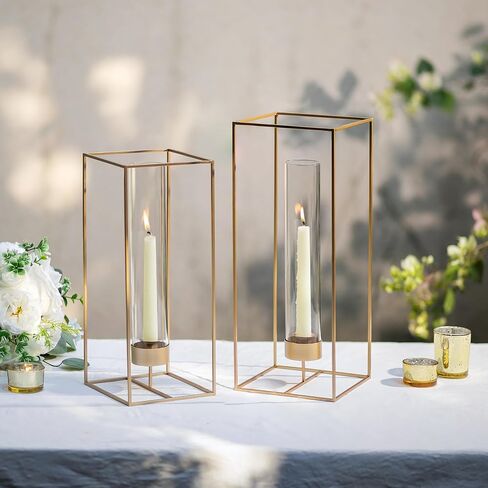 Sziqiqi Hurricane Candle Holder for Candlesticks: Gold Candle Stick Holder Concerpiece Table Decorations - Candlestick Holder مجموعة من 2 شمعة زجاجية لحفل الزفاف عيد الميلاد in Saudi Arabia