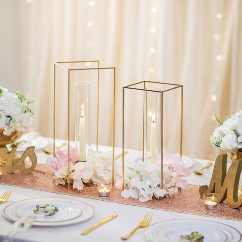 Sziqiqi Hurricane Candle Holder for Candlesticks: Gold Candle Stick Holder Concerpiece Table Decorations - Candlestick Holder مجموعة من 2 شمعة زجاجية لحفل الزفاف عيد الميلاد in Saudi Arabia