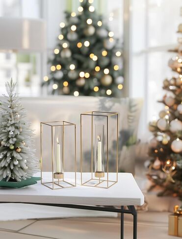 Sziqiqi Hurricane Candle Holder for Candlesticks: Gold Candle Stick Holder Concerpiece Table Decorations - Candlestick Holder مجموعة من 2 شمعة زجاجية لحفل الزفاف عيد الميلاد in Saudi Arabia