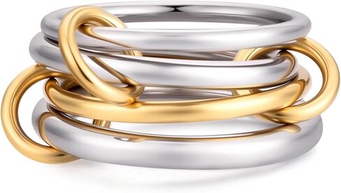 حلقات هيرن قابلة للتكديس للنساء العصرية ، حلقة مملوءة بلطف 14 كيلو رينغ رينغز خاتم الذهب الفضي متعدد الفضة خواتم معدنية مختلطة مجموعة مجوهرات ذهبية للنساء الهدايا in Kuwait