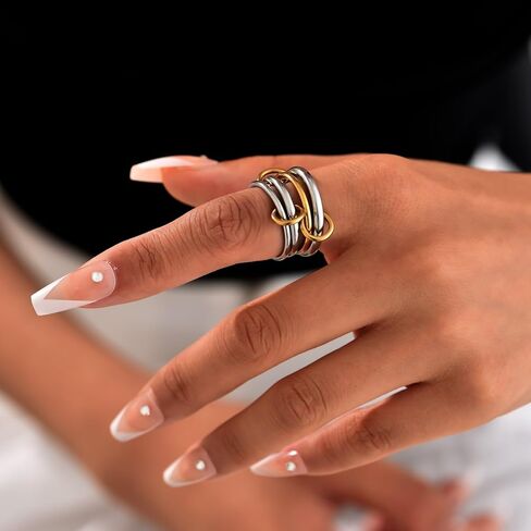 حلقات هيرن قابلة للتكديس للنساء العصرية ، حلقة مملوءة بلطف 14 كيلو رينغ رينغز خاتم الذهب الفضي متعدد الفضة خواتم معدنية مختلطة مجموعة مجوهرات ذهبية للنساء الهدايا in Kuwait