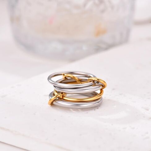 حلقات هيرن قابلة للتكديس للنساء العصرية ، حلقة مملوءة بلطف 14 كيلو رينغ رينغز خاتم الذهب الفضي متعدد الفضة خواتم معدنية مختلطة مجموعة مجوهرات ذهبية للنساء الهدايا in Kuwait