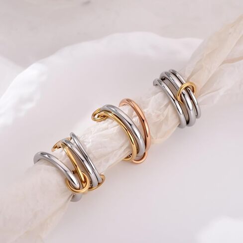 حلقات هيرن قابلة للتكديس للنساء العصرية ، حلقة مملوءة بلطف 14 كيلو رينغ رينغز خاتم الذهب الفضي متعدد الفضة خواتم معدنية مختلطة مجموعة مجوهرات ذهبية للنساء الهدايا in Kuwait