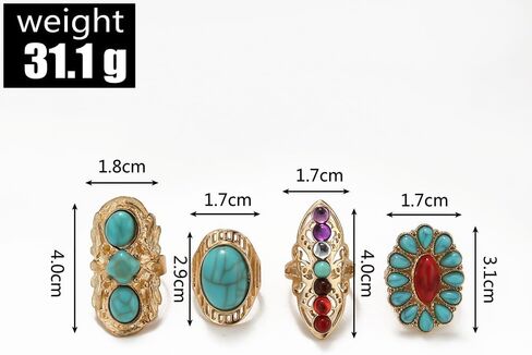 Bohemian Turquoise Ring for Women Chunky Gold Flower Statement Rings Vintage Round Turquoises Stackable Knuckle Ring Set for Women Western Jewelry in Saudi Arabia