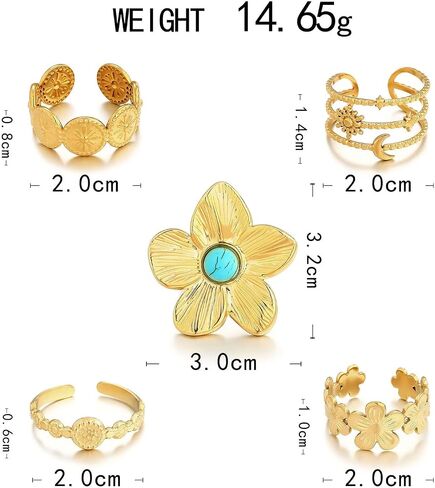 Bohemian Turquoise Ring for Women Chunky Gold Flower Statement Rings Vintage Round Turquoises Stackable Knuckle Ring Set for Women Western Jewelry in Saudi Arabia