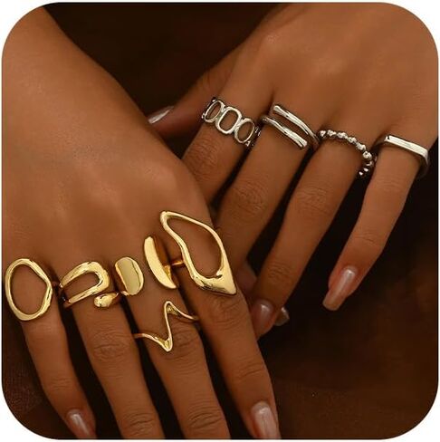 9pcs حلقات مفصلية الذهب الذهب الضعيفة مجموعة قابلة للتكديس للنساء ، وبيان سميكة جوفاء البيضاوي المربحي المربحيات midi midi finger pack jewelry pack in Kuwait
