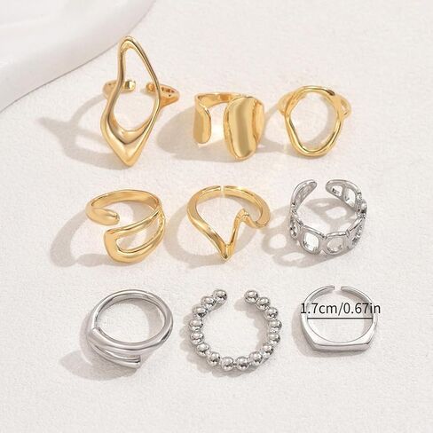 9pcs حلقات مفصلية الذهب الذهب الضعيفة مجموعة قابلة للتكديس للنساء ، وبيان سميكة جوفاء البيضاوي المربحي المربحيات midi midi finger pack jewelry pack in Kuwait