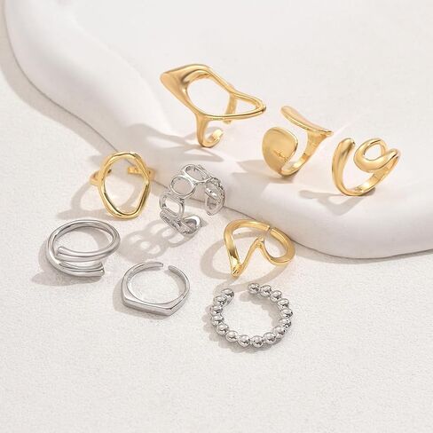 9pcs حلقات مفصلية الذهب الذهب الضعيفة مجموعة قابلة للتكديس للنساء ، وبيان سميكة جوفاء البيضاوي المربحي المربحيات midi midi finger pack jewelry pack in Kuwait