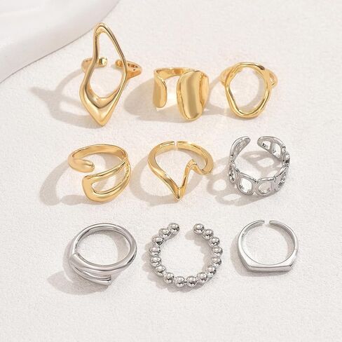 9pcs حلقات مفصلية الذهب الذهب الضعيفة مجموعة قابلة للتكديس للنساء ، وبيان سميكة جوفاء البيضاوي المربحي المربحيات midi midi finger pack jewelry pack in Kuwait