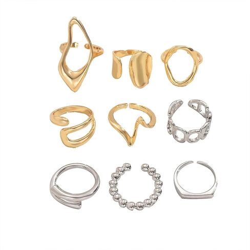 9pcs حلقات مفصلية الذهب الذهب الضعيفة مجموعة قابلة للتكديس للنساء ، وبيان سميكة جوفاء البيضاوي المربحي المربحيات midi midi finger pack jewelry pack in Kuwait