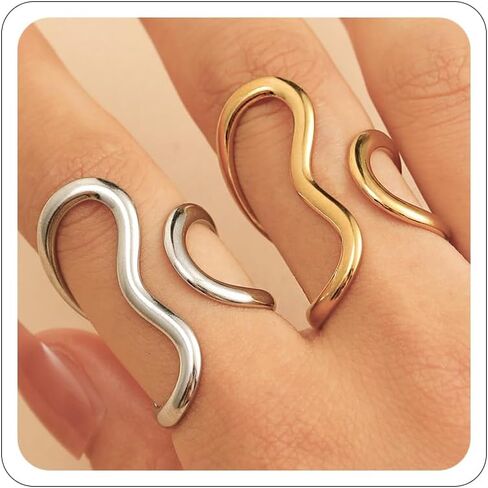 Gold Rings Set for Women Non Tarnish Chunky Gold Silver Mixture Ring Stackable Rings Statement Adjustable Knuckle Ring Minimalist Irregular Jewelry in Kuwait