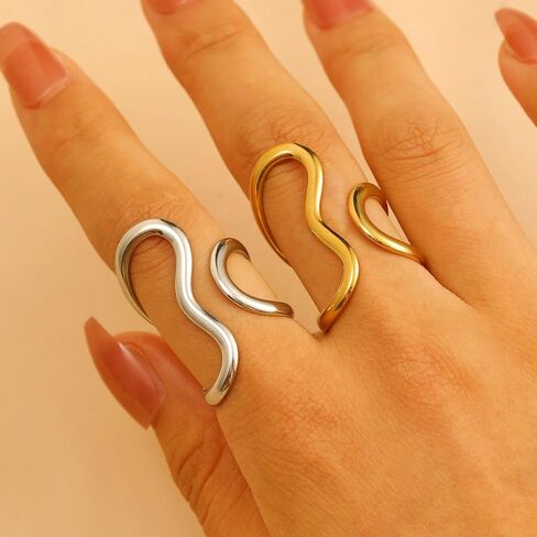 Gold Rings Set for Women Non Tarnish Chunky Gold Silver Mixture Ring Stackable Rings Statement Adjustable Knuckle Ring Minimalist Irregular Jewelry in Kuwait