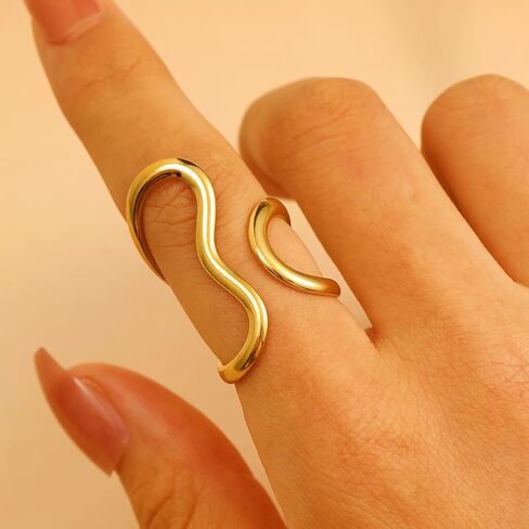 Gold Rings Set for Women Non Tarnish Chunky Gold Silver Mixture Ring Stackable Rings Statement Adjustable Knuckle Ring Minimalist Irregular Jewelry in Kuwait