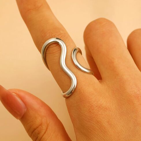 Gold Rings Set for Women Non Tarnish Chunky Gold Silver Mixture Ring Stackable Rings Statement Adjustable Knuckle Ring Minimalist Irregular Jewelry in Kuwait