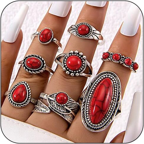 Western Turquoise Ring Set for Women Vintage Turquoise Knuckle Stackable Rings Country Concert Outfits Jewelry for Bohemian Cowboy Cowgirl Accessorie in Saudi Arabia