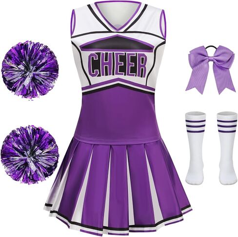 GRAJTCIN Cheerleader Outfit for Girls Cheerleading Costume Kids School Cheer Uniform Halloween Christmas Party Dress up in Saudi Arabia