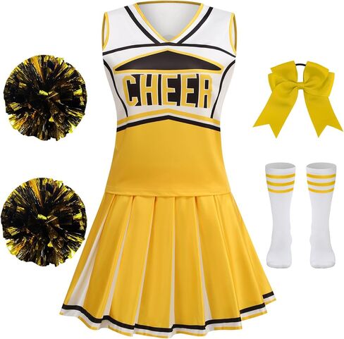 GRAJTCIN Cheerleader Outfit for Girls Cheerleading Costume Kids School Cheer Uniform Halloween Christmas Party Dress up in Saudi Arabia