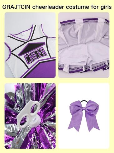 GRAJTCIN Cheerleader Outfit for Girls Cheerleading Costume Kids School Cheer Uniform Halloween Christmas Party Dress up in Saudi Arabia