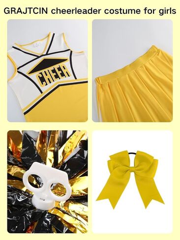 GRAJTCIN Cheerleader Outfit for Girls Cheerleading Costume Kids School Cheer Uniform Halloween Christmas Party Dress up in Saudi Arabia