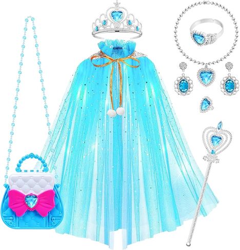 Princess Dress Up Teys for Girls 4-6 ، 9pcs Cape With With Crown & Magic Wand for Girls Ages 2-10 ، Toddler Girl Toys for Easter Halloween Christmas Party Play Play Play Gifts in Kuwait