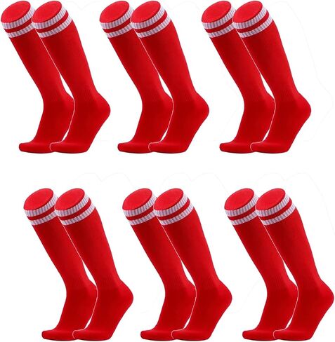 Augctoer 6 Pairs Soccer Socks Breathable Knee High Tube, Striped Football Baseball Softball Team Socks for Men Women Unisex in Kuwait