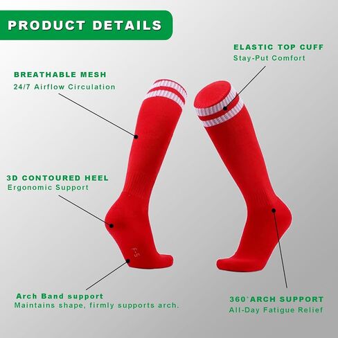 Augctoer 6 Pairs Soccer Socks Breathable Knee High Tube, Striped Football Baseball Softball Team Socks for Men Women Unisex in Kuwait