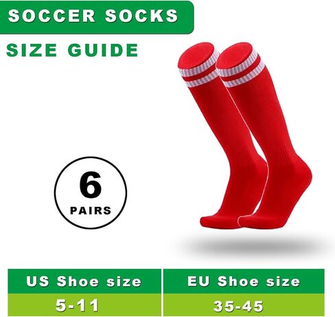 Augctoer 6 Pairs Soccer Socks Breathable Knee High Tube, Striped Football Baseball Softball Team Socks for Men Women Unisex in Kuwait