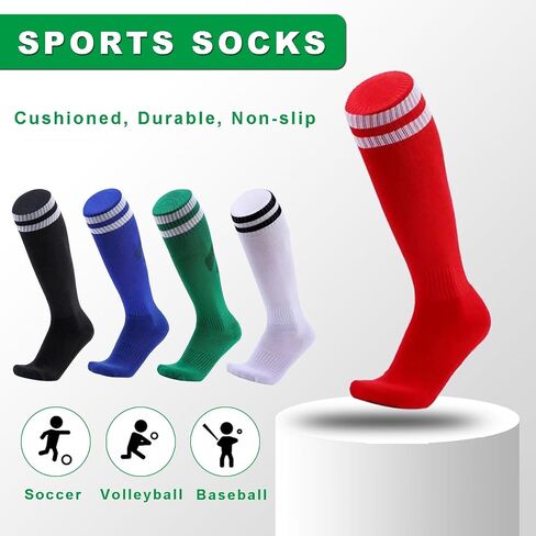 Augctoer 6 Pairs Soccer Socks Breathable Knee High Tube, Striped Football Baseball Softball Team Socks for Men Women Unisex in Kuwait