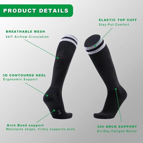 Augctoer 6 أزواج جوارب كرة قدم تنفس الركبة عالية ، مخطط كرة قدم للكرة اللينة الجوارب للرجال نساء للجنسين in Kuwait