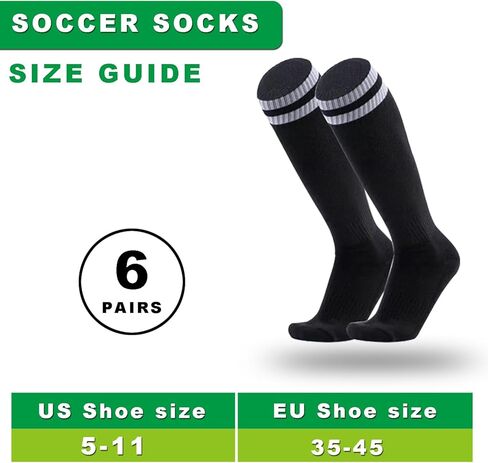Augctoer 6 أزواج جوارب كرة قدم تنفس الركبة عالية ، مخطط كرة قدم للكرة اللينة الجوارب للرجال نساء للجنسين in Kuwait