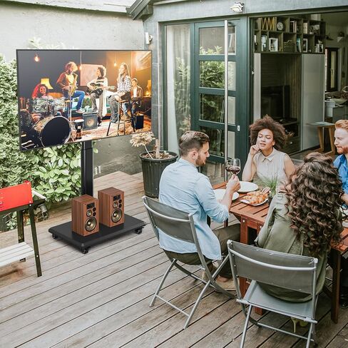 حامل تلفزيون أرضي من YOMT مع مخرج طاقة، حامل تلفزيون عالمي للتلفزيون مقاس 32-70 بوصة، حامل تلفزيون محمول قابل للتعديل على عجلات، قاعدة خشبية متنقلة حديثة باللون الأبيض in Kuwait