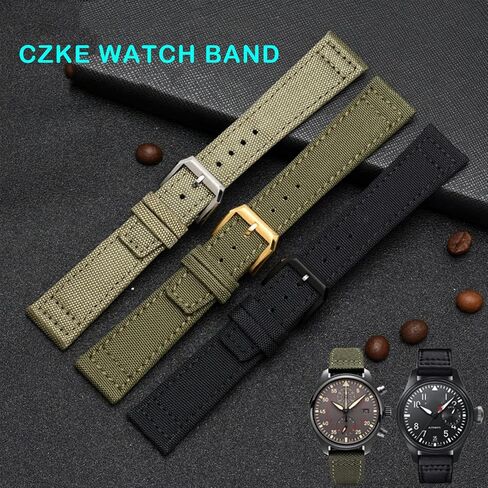 Haolmi-20mm 21mm 22mm لـ IWC Pilot Spitfire Timezone Topgun Strap Green Black Lristwatch Straps Nylon Canvas Watch Band in Saudi Arabia