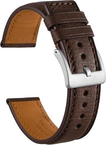 Ayadoo 20mm Italian Leather Watch Band, Classical Dark Brown Leather Watch Strap with Silver Buckle for Men and Women in Kuwait