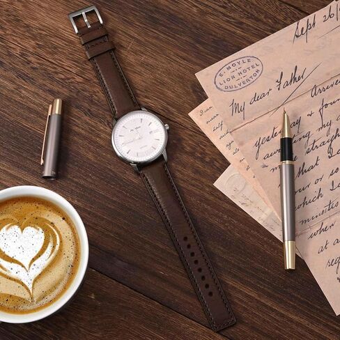 Ayadoo 20mm Italian Leather Watch Band, Classical Dark Brown Leather Watch Strap with Silver Buckle for Men and Women in Kuwait