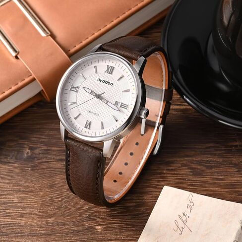 Ayadoo 20mm Italian Leather Watch Band, Classical Dark Brown Leather Watch Strap with Silver Buckle for Men and Women in Kuwait