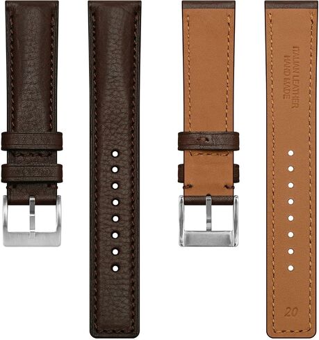 Ayadoo 20mm Italian Leather Watch Band, Classical Dark Brown Leather Watch Strap with Silver Buckle for Men and Women in Kuwait