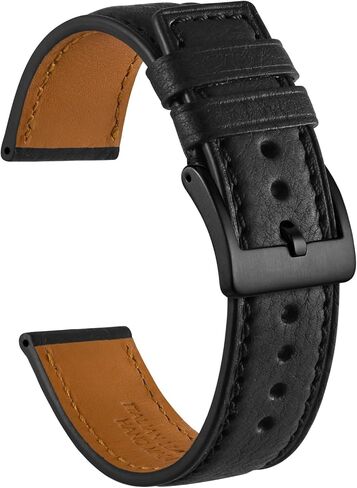 Ayadoo 20mm Italian Leather Watch Band, Classical Dark Brown Leather Watch Strap with Silver Buckle for Men and Women in Kuwait